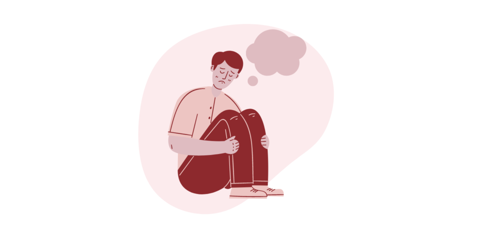 Go Red for Dyslexia and Education Mythbusting with Liz Loly 1 a boy sat alone, looking sad with a thought bubble above his head
