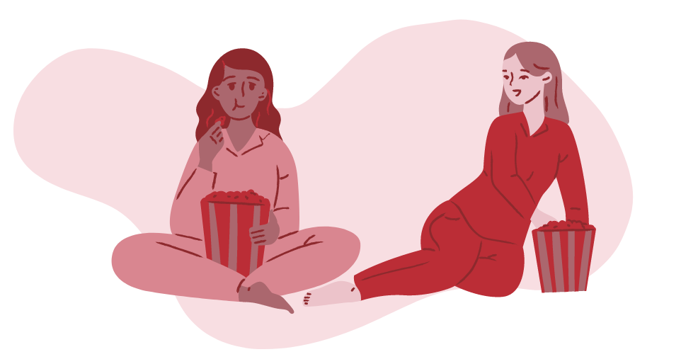4 Big Reasons Why Somebody Might Keep Dyslexia a Secret 4 cartoon of two women eating popcorn in pyjamas